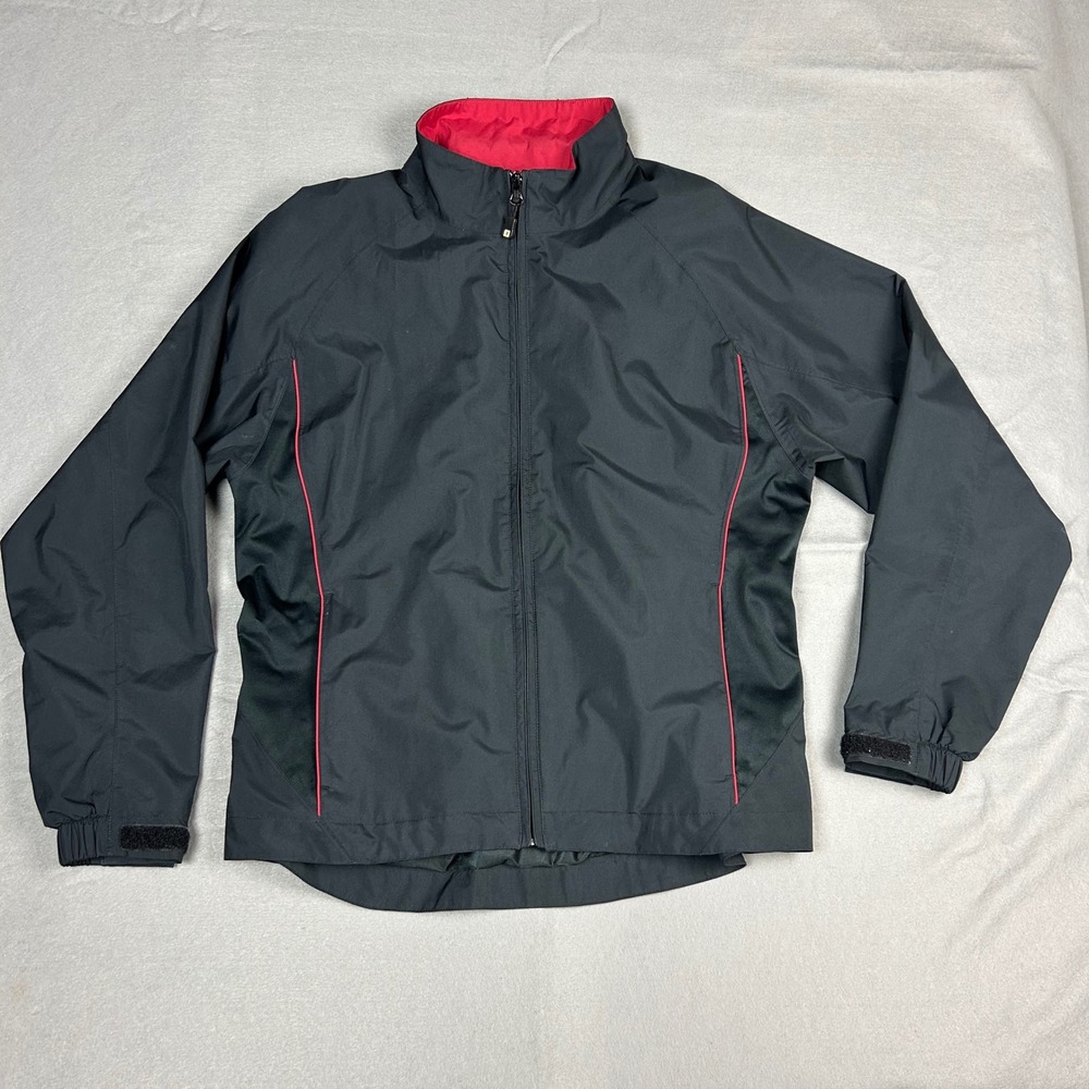 FootJoy DryJoys Golf Jacket Full Zip Waterproof Womens Medium Black Red - Picture 3 of 12